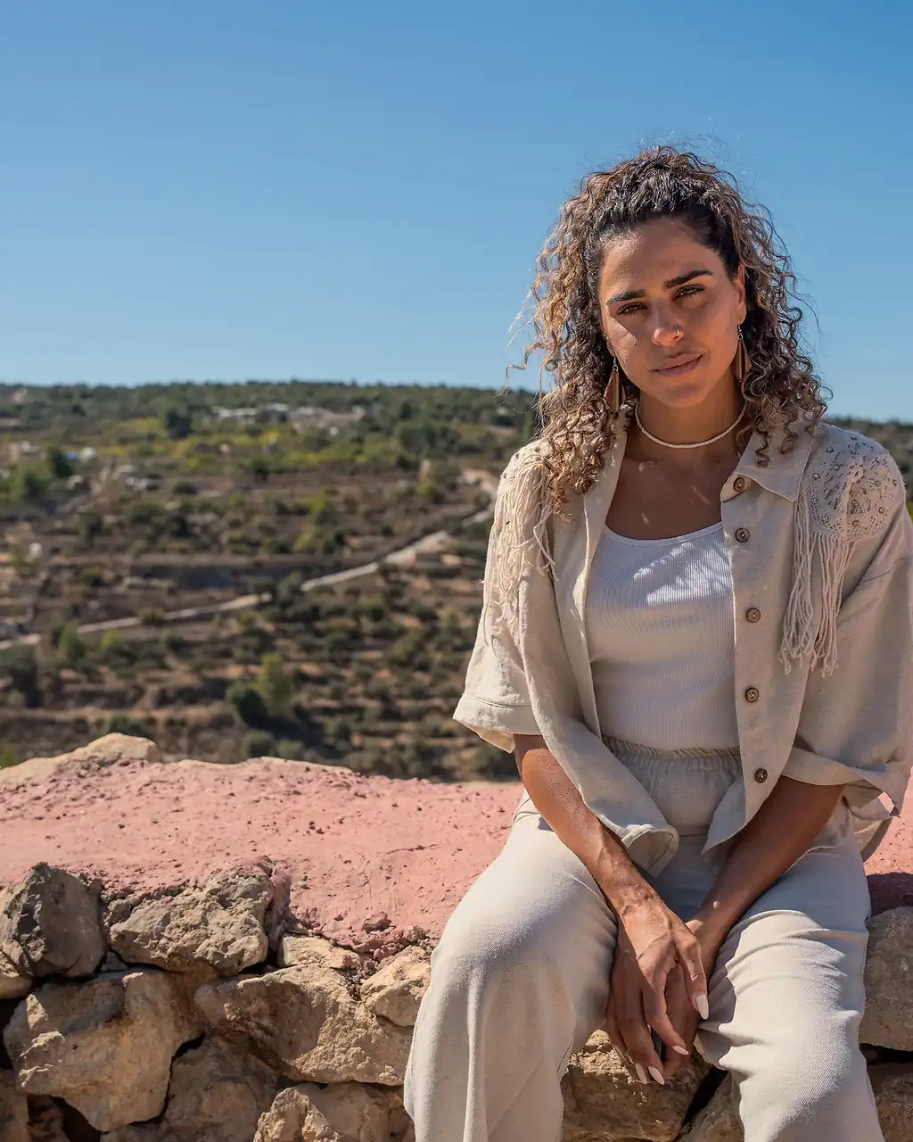 Alice Kisiya on her family's land in Al-Makhrour, near Bethlehem