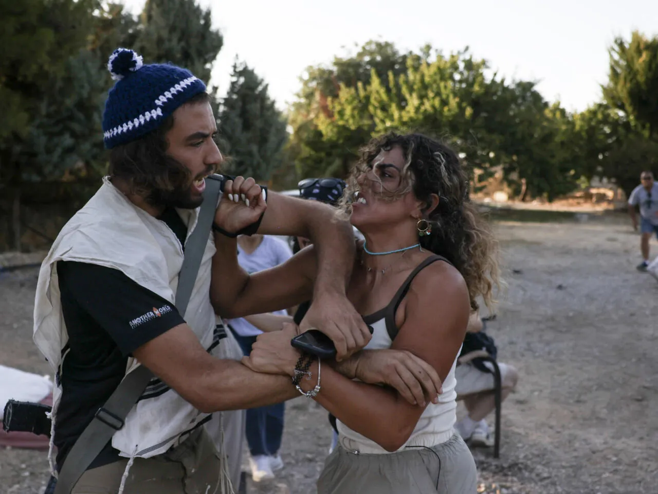 Alice Kisiya confronted by a settler on her family's land in the Al-Makhrour valley near Bethlehem